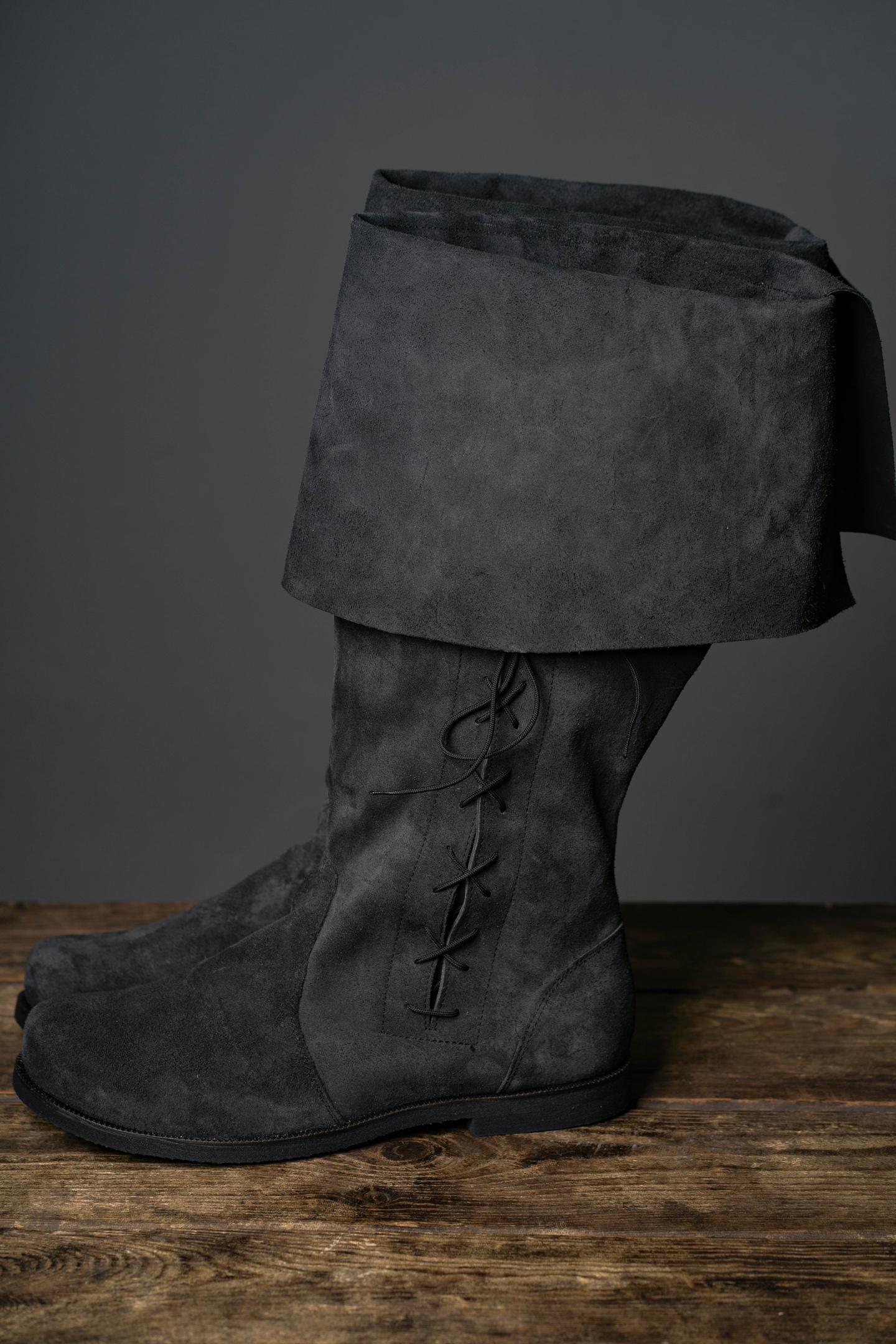 Cuffed Medieval Black Suede Boots "Ranger" / Handmade from genuine leather / LARP / SCA / Ren Faire shoes/ Chaussures Medieval