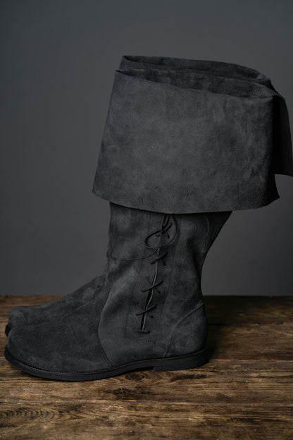 Cuffed Medieval Black Suede Boots "Ranger" / Handmade from genuine leather / LARP / SCA / Ren Faire shoes/ Chaussures Medieval