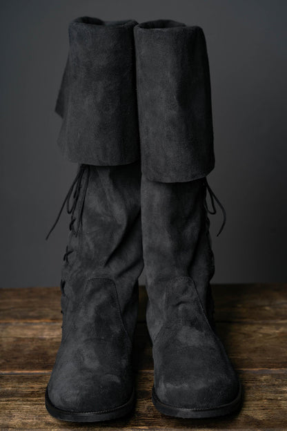 Cuffed Medieval Black Suede Boots "Ranger" / Handmade from genuine leather / LARP / SCA / Ren Faire shoes/ Chaussures Medieval