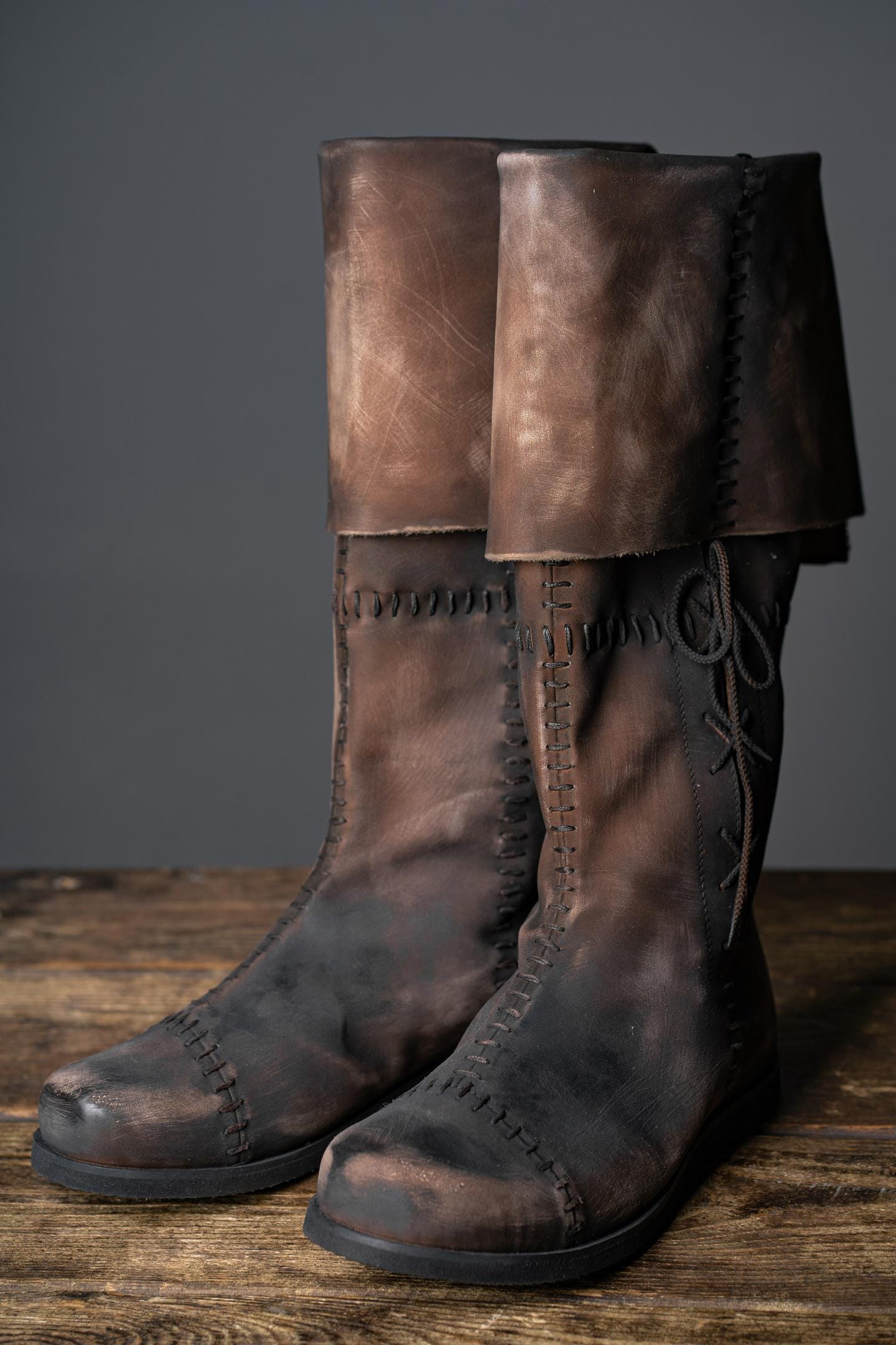 Medieval Men's Brown High Leather Boots "Aragorn" / Handmade from genuine leather / LARP / SCA / Ren Fest Cosplay / Historical Footwear