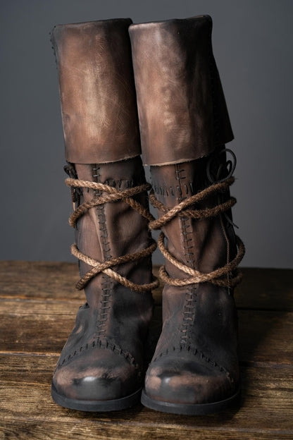 Medieval Men's Brown High Leather Boots "Aragorn" / Handmade from genuine leather / LARP / SCA / Ren Fest Cosplay / Historical Footwear