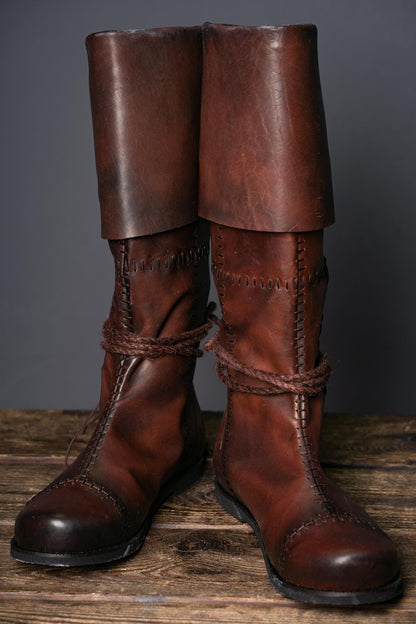 Medieval Men's Red High Leather Boots "Aragorn" / Handmade from genuine leather / LARP / SCA / Ren Fest Cosplay / Historical Footwear