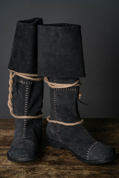 Aragorn's Black Suede Boots - Ideal for Larp, Renaissance Fairs or Cosplay / Handmade from genuine leather; medieval fantasy boots