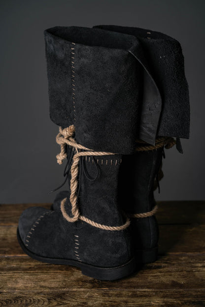 Aragorn's Black Suede Boots - Ideal for Larp, Renaissance Fairs or Cosplay / Handmade from genuine leather; medieval fantasy boots