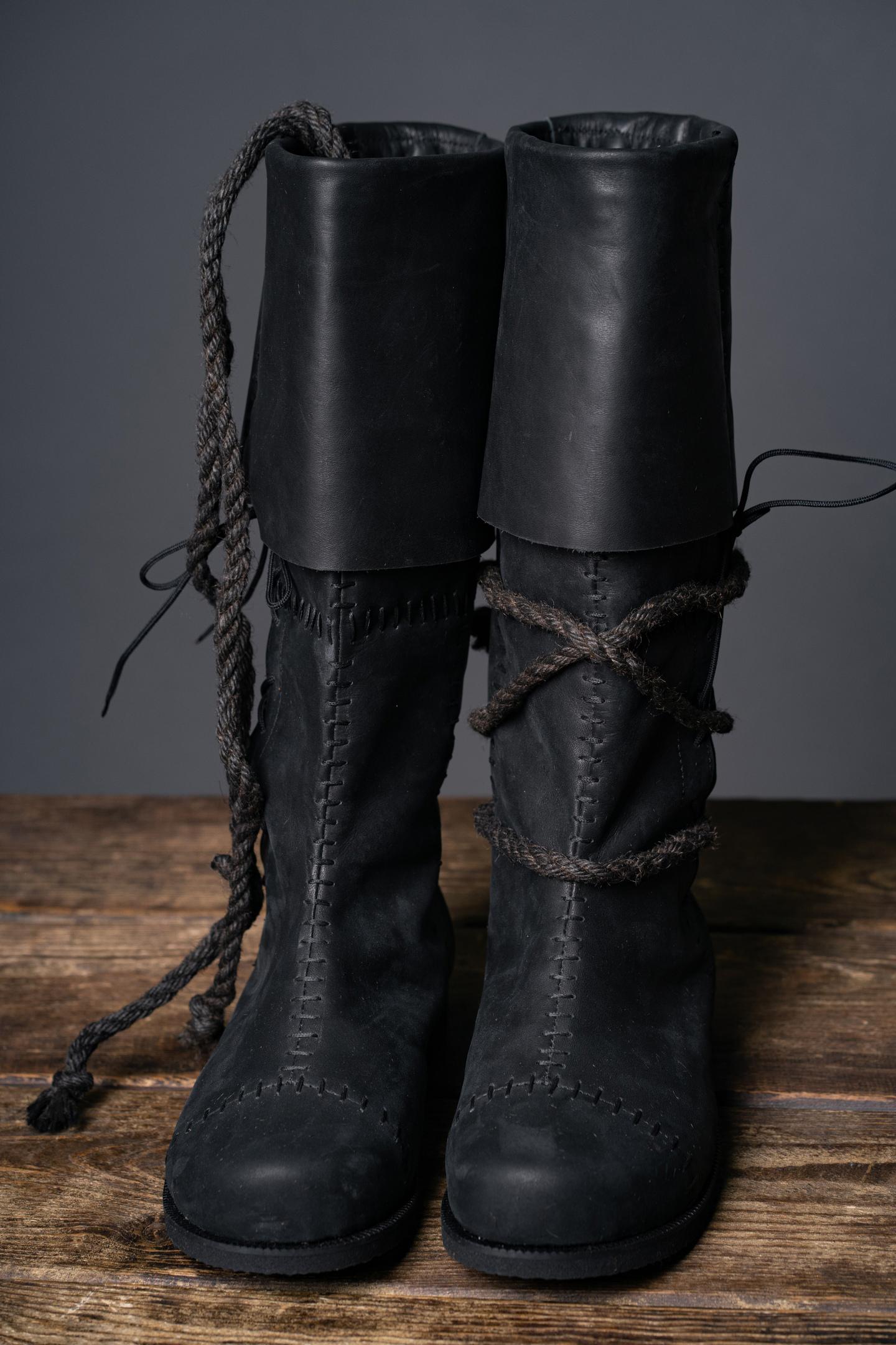 Medieval Men's Black High Leather Boots "Aragorn" / Handmade from genuine leather / LARP / SCA / Ren Fest Cosplay / Historical Footwear