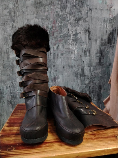 Medieval Men's Brown Leather Boots "Assassin" / boots set: greaves + shoes / LARP / SCA / Ren Fest Cosplay / Chaussures Medieval