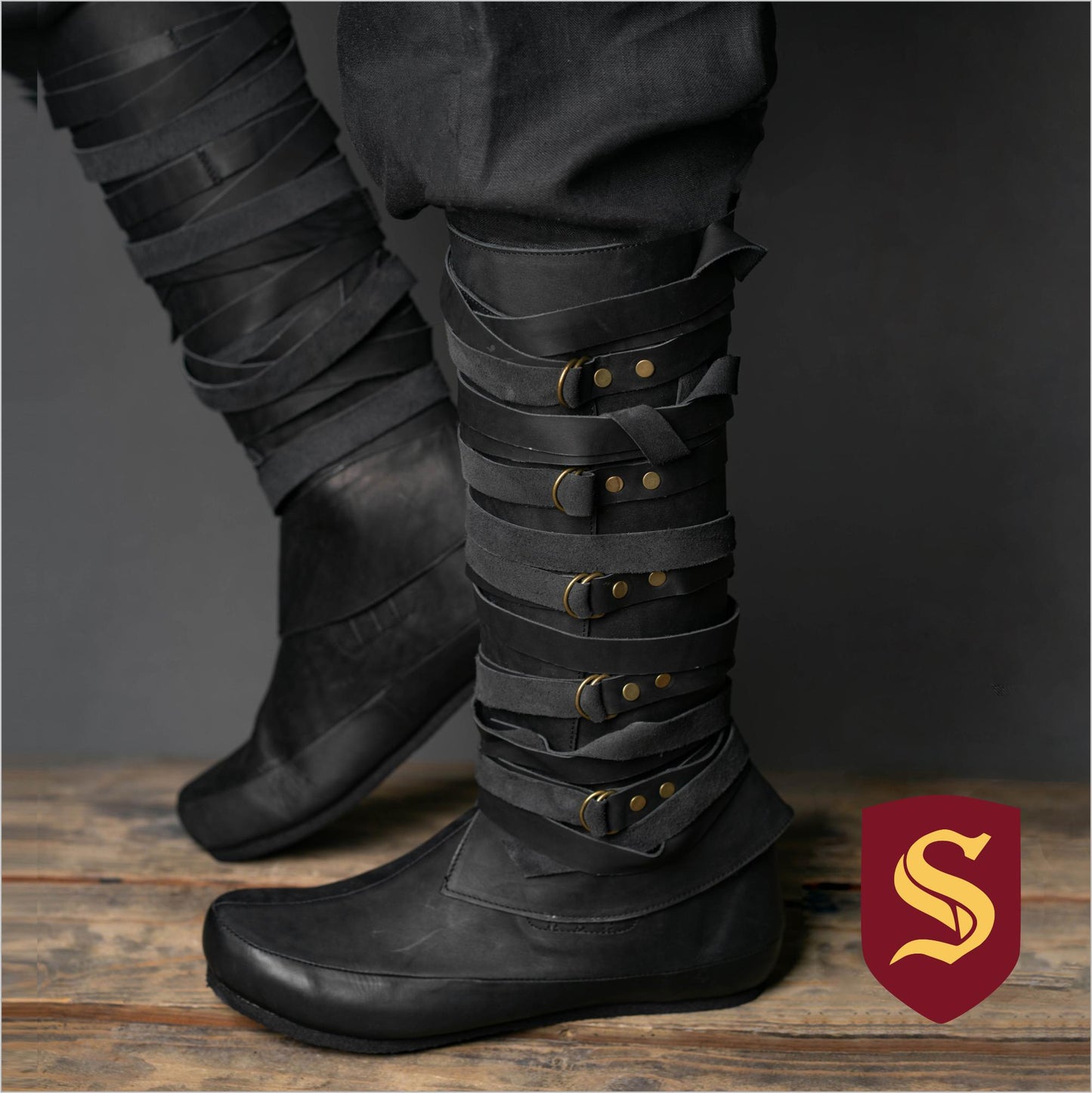 Medieval Men's Black High Leather Boots "Assassin" / Handmade from genuine leather / LARP / SCA / Ren Fest Cosplay / Historical Footwear