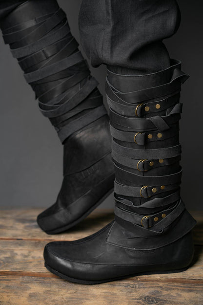 Medieval Men's Black High Leather Boots "Assassin" / Handmade from genuine leather / LARP / SCA / Ren Fest Cosplay / Historical Footwear