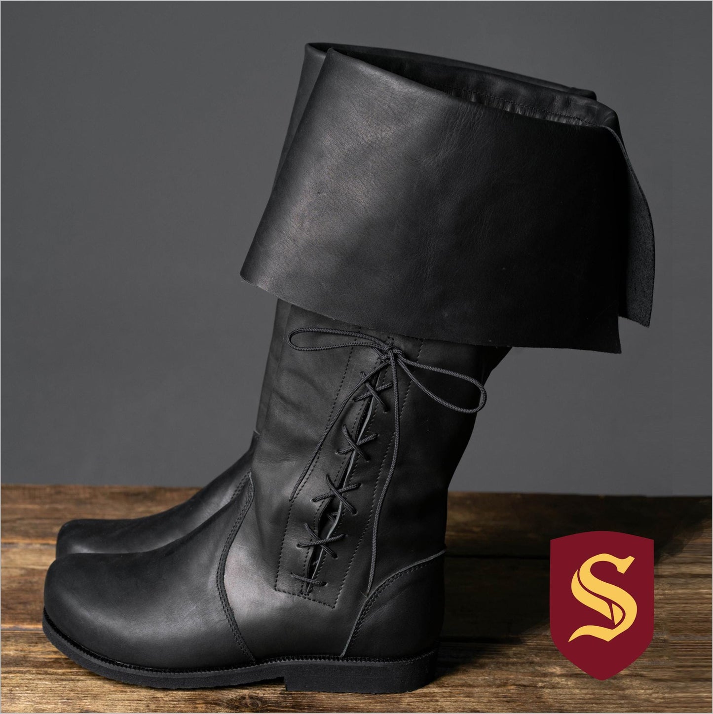 Cuffed Medieval Black Boots "Ranger" / Handmade from genuine leather / LARP / SCA / Ren Faire shoes/ Chaussures Medieval