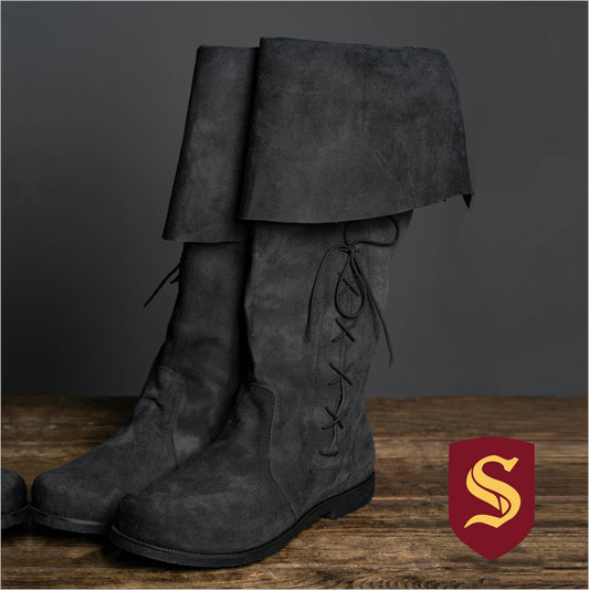 Cuffed Medieval Black Suede Boots "Ranger" / Handmade from genuine leather / LARP / SCA / Ren Faire shoes/ Chaussures Medieval