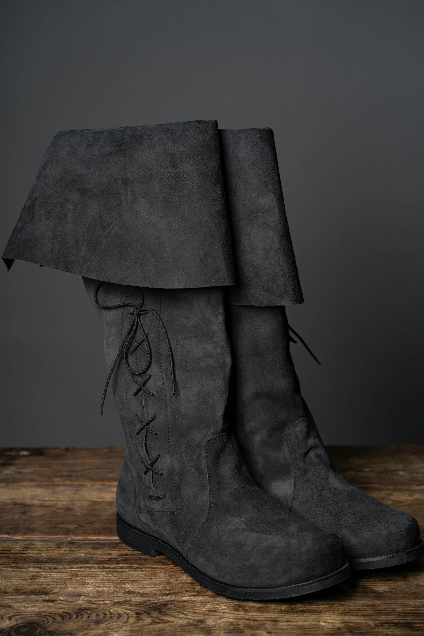 Cuffed Medieval Black Suede Boots "Ranger" / Handmade from genuine leather / LARP / SCA / Ren Faire shoes/ Chaussures Medieval