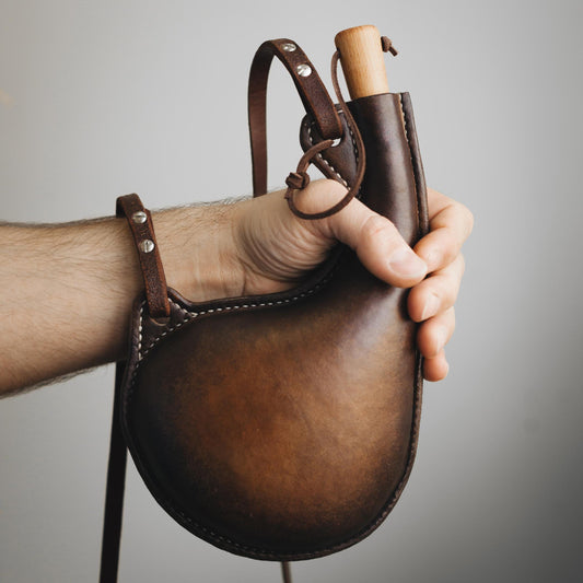 23 oz Leather Costrel "Wineskin"; Hand Crafted Canteen Bottle with Shoulder Straps; for husband, for father, for hunter, gift for him