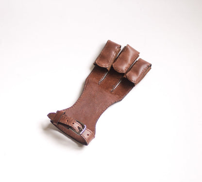 Palm view of the custom-fit right-hand leather archery glove