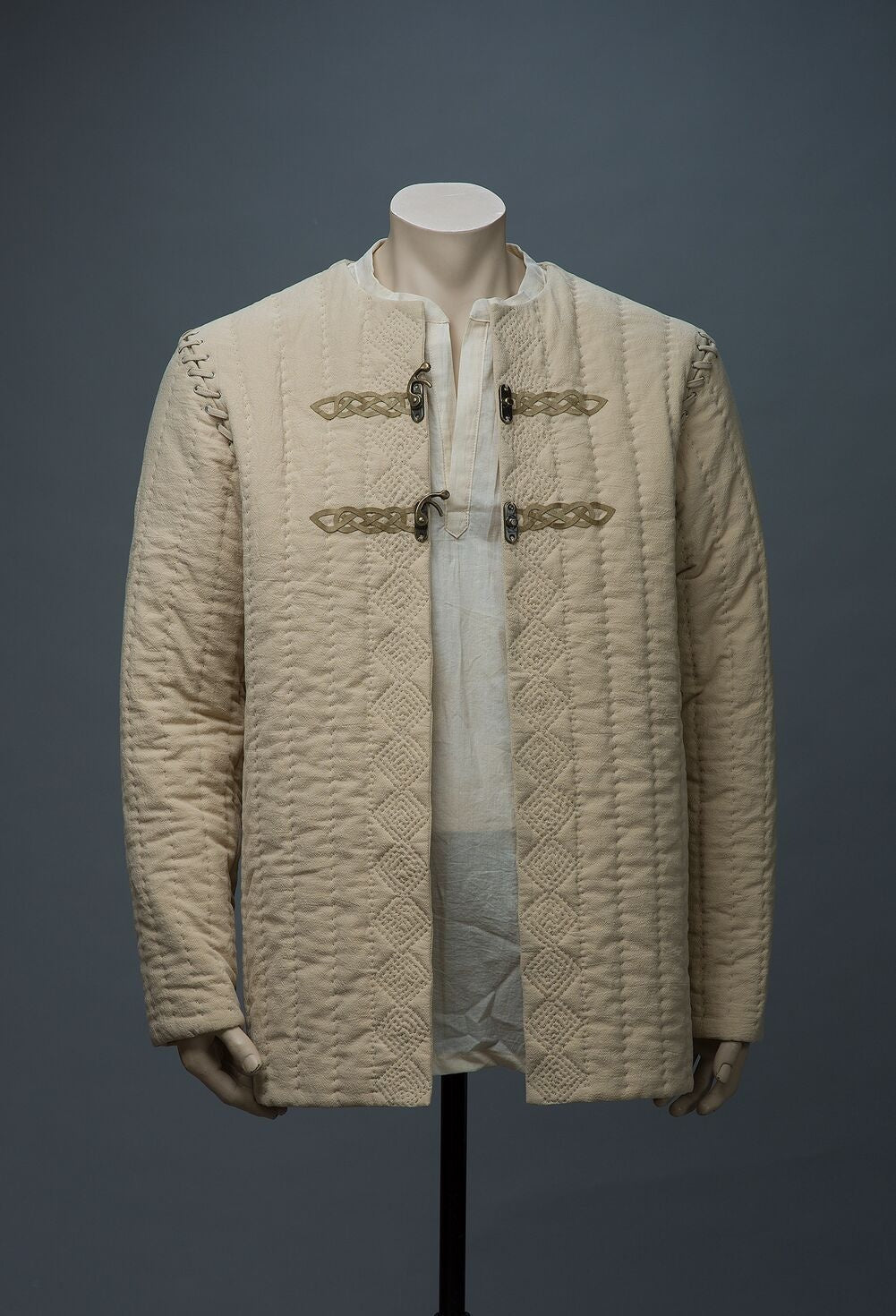 Natural beige quilted cotton jacket, front view