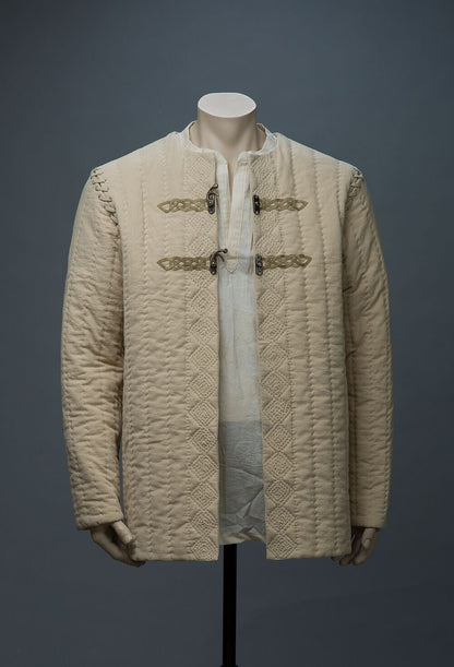 Natural beige quilted cotton jacket, front view