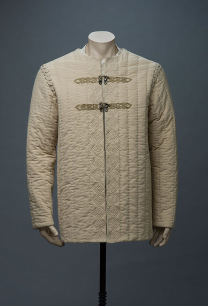 Full front view of natural beige medieval jacket