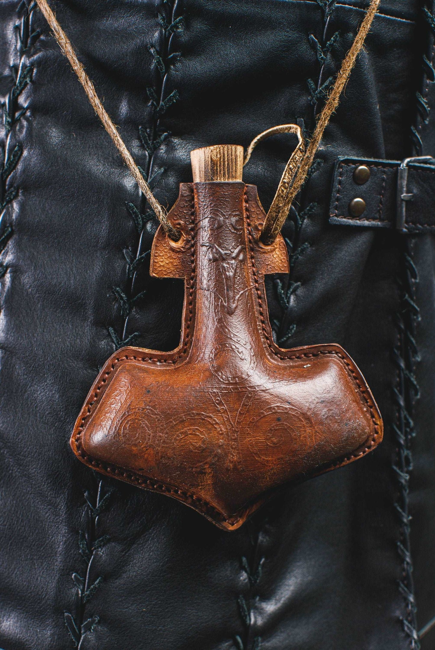 Celtic leather flask embossed