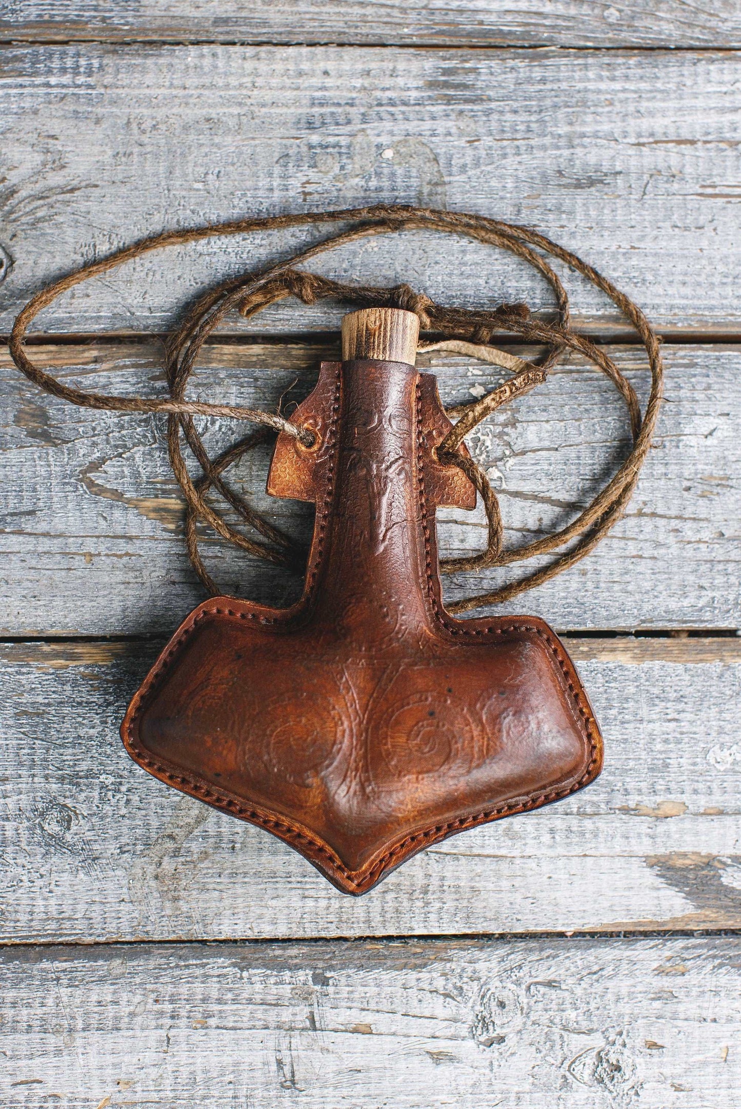Celtic leather flask embossed