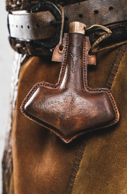 Celtic leather flask embossed