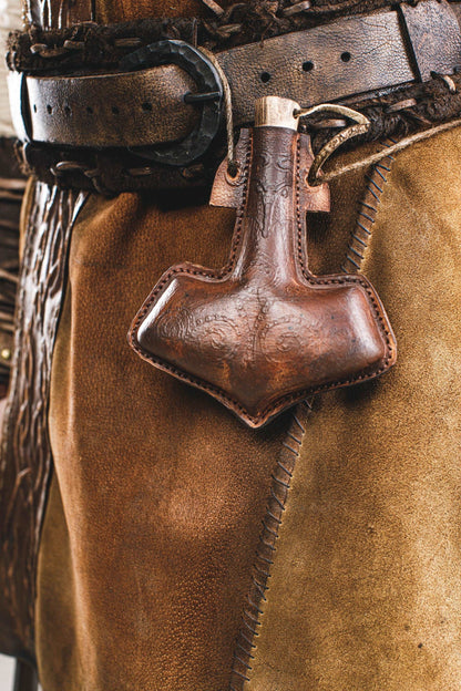 Celtic leather flask embossed