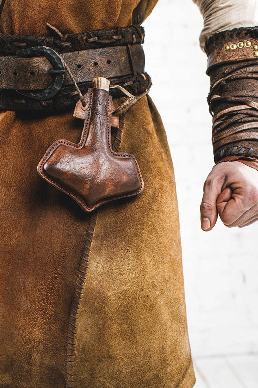 Celtic leather flask embossed