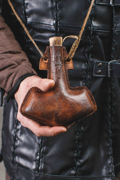 Celtic leather flask embossed