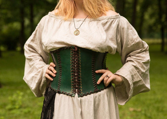 Green leather corset belt “Forest witch”