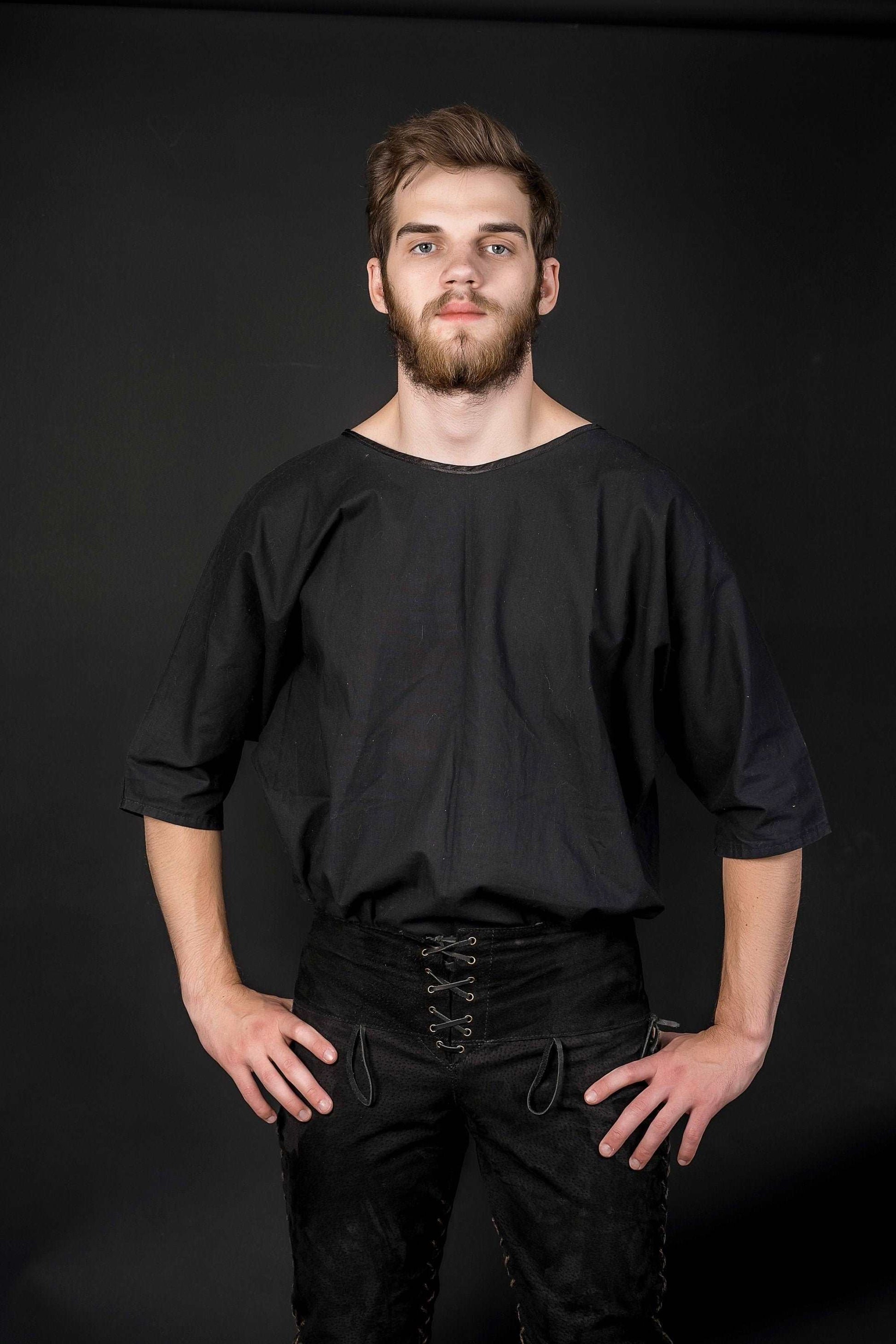 Black short sleeve tunic; medieval linen shirt