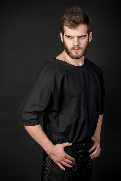 Black short sleeve tunic; medieval linen shirt