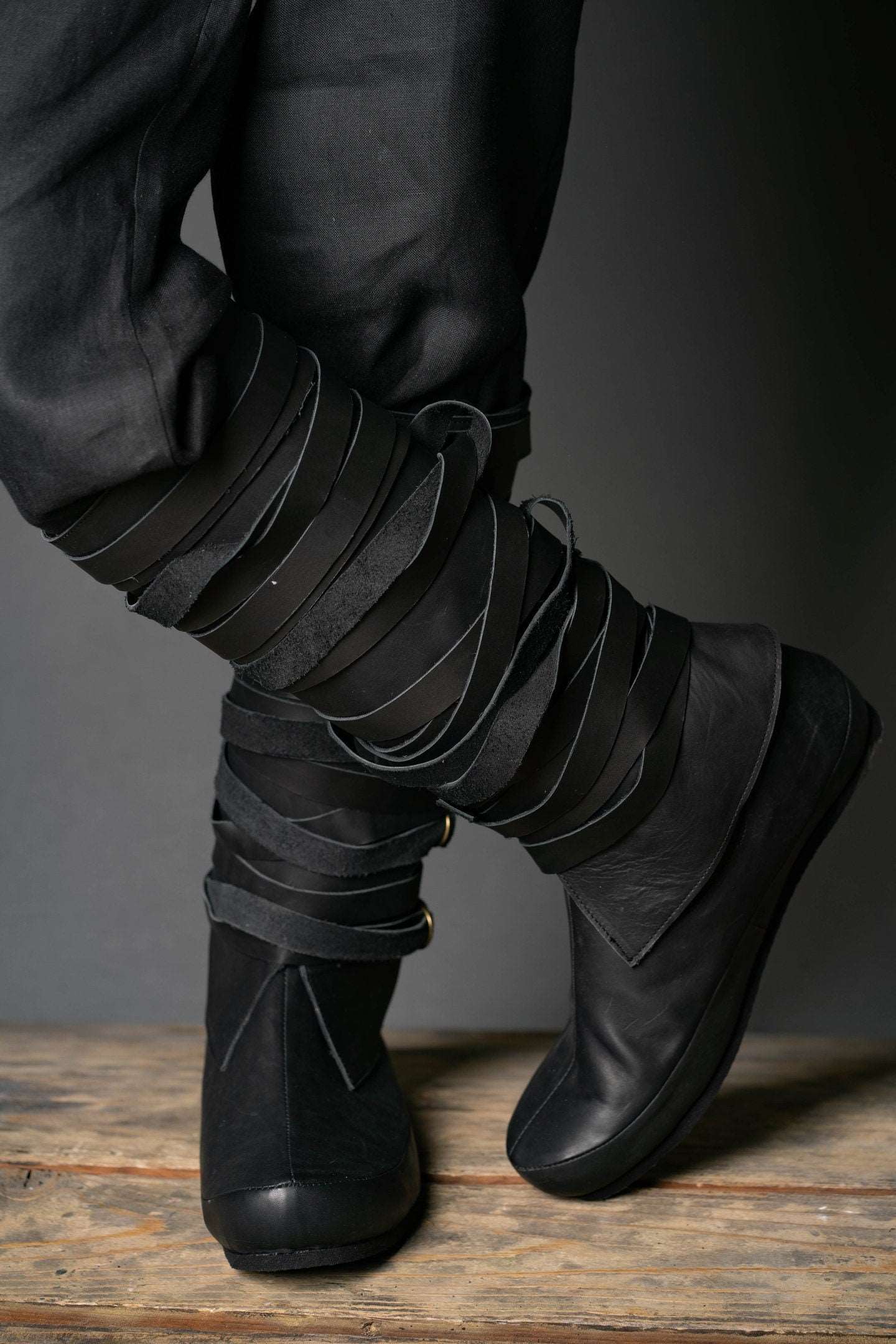 Assassin black leather low boots + greaves