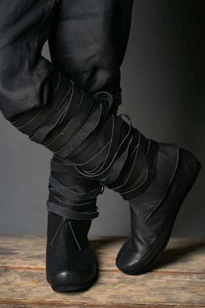 Assassin black leather low boots + greaves