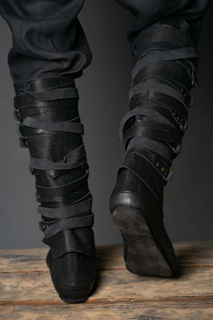 Assassin black leather low boots + greaves