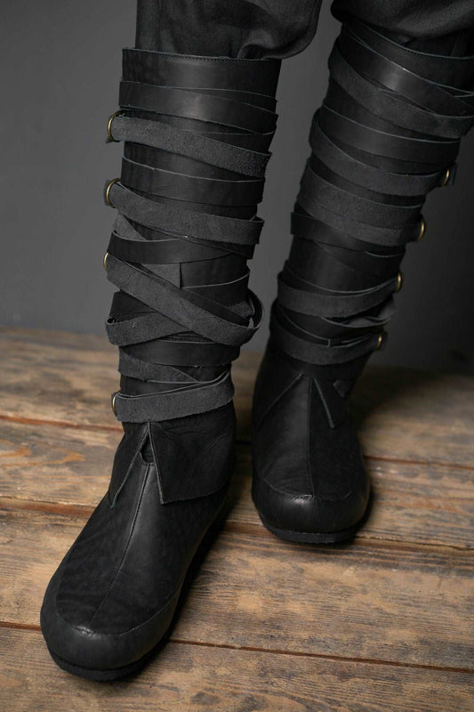 Assassin black leather low boots + greaves