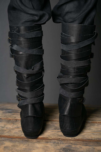 Assassin black leather low boots + greaves