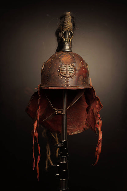 Medieval battle leather helmet