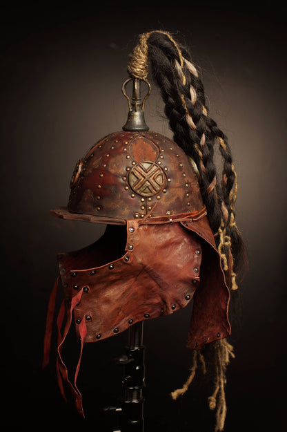 Medieval battle leather helmet