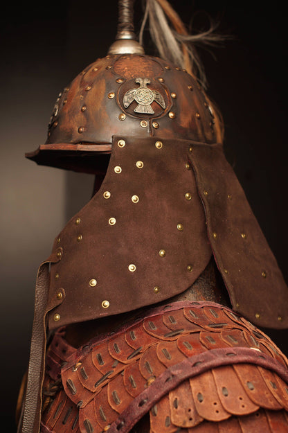 Medieval battle leather helmet