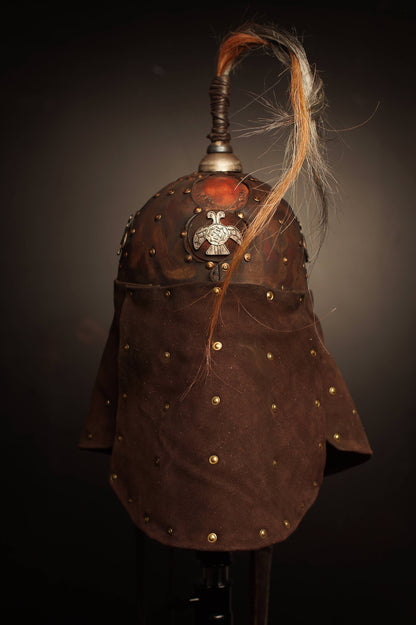 Medieval battle leather helmet