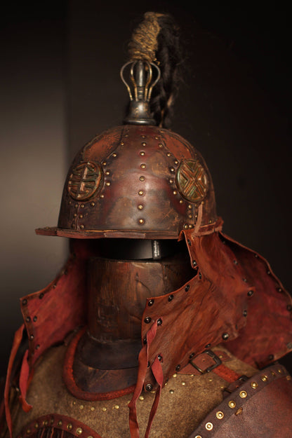 Medieval battle leather helmet