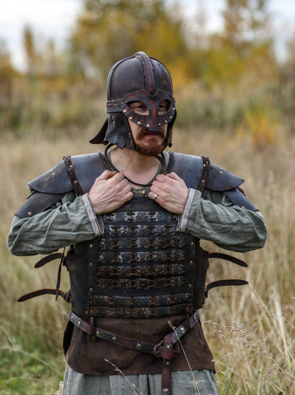 Viking larp armor with bass accents