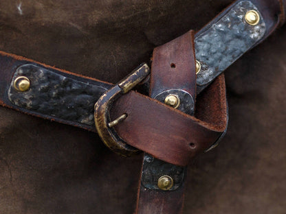 Medieval leather belt with metal plates