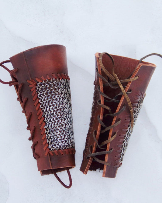 Viking leather bracers with сhainmai - SokolArmory