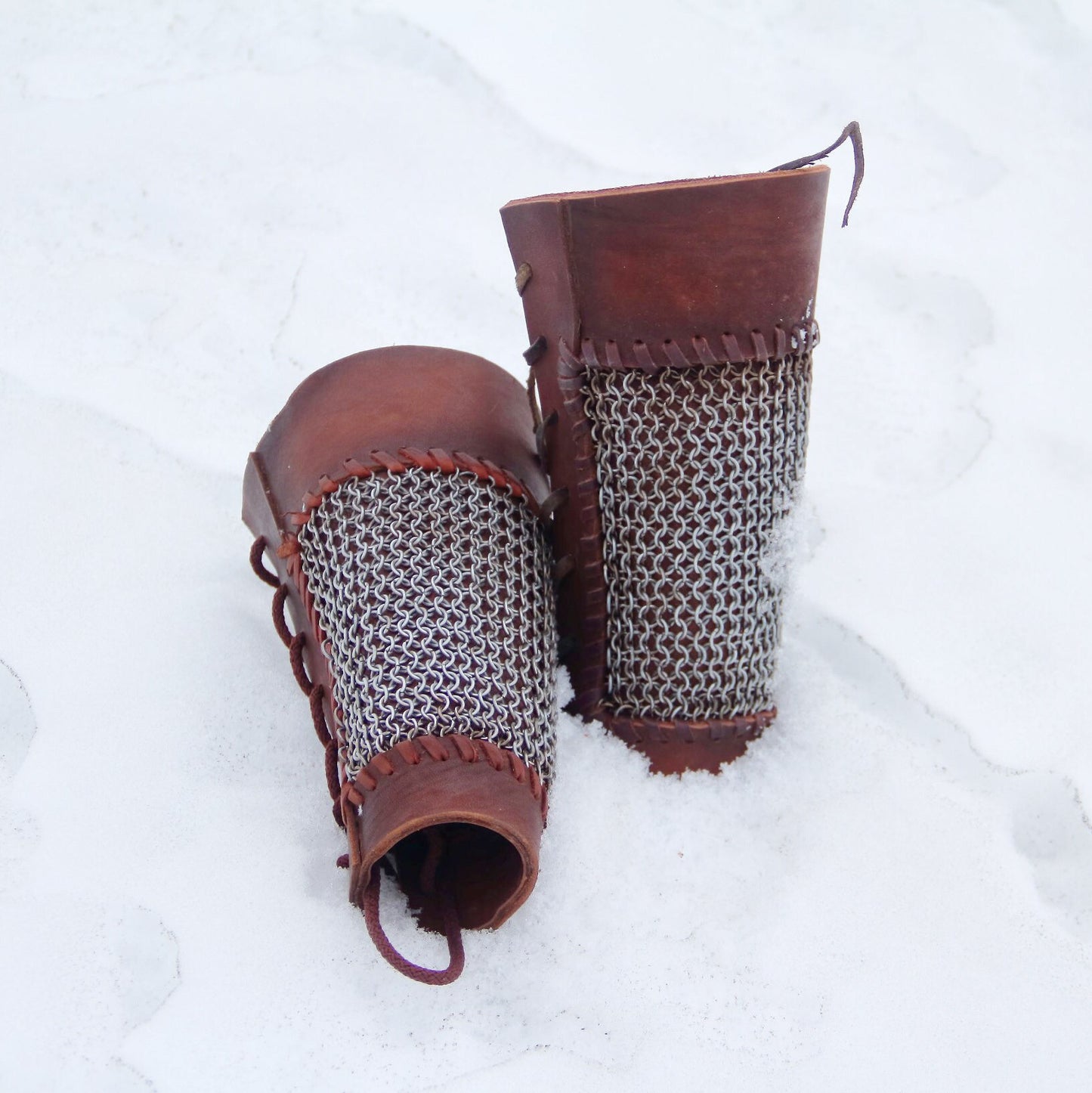 Viking leather bracers with сhainmai