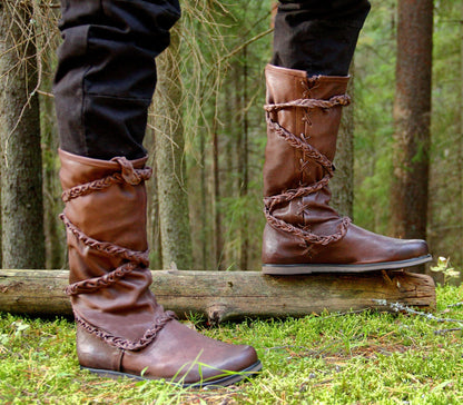 Medieval leather high boots with ties