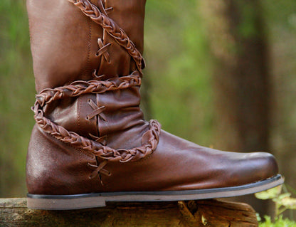 Medieval leather high boots with ties