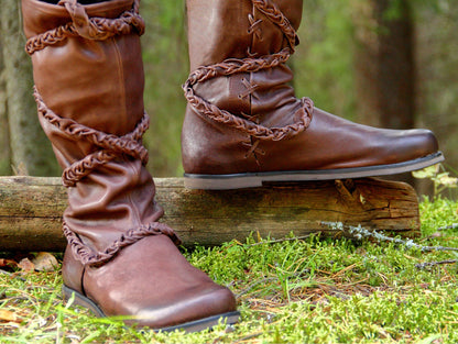 Medieval leather high boots with ties