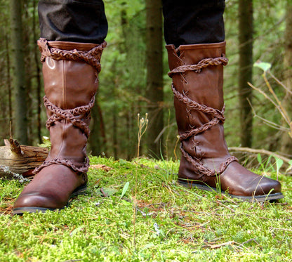 Medieval leather high boots with ties