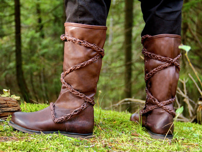 Medieval leather high boots with ties