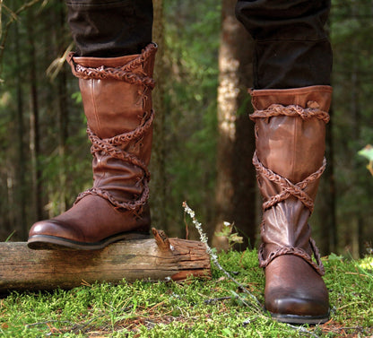 Medieval leather high boots with ties