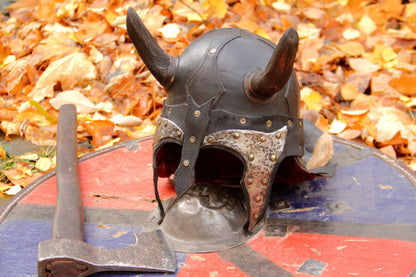 Viking battle helmet with horns